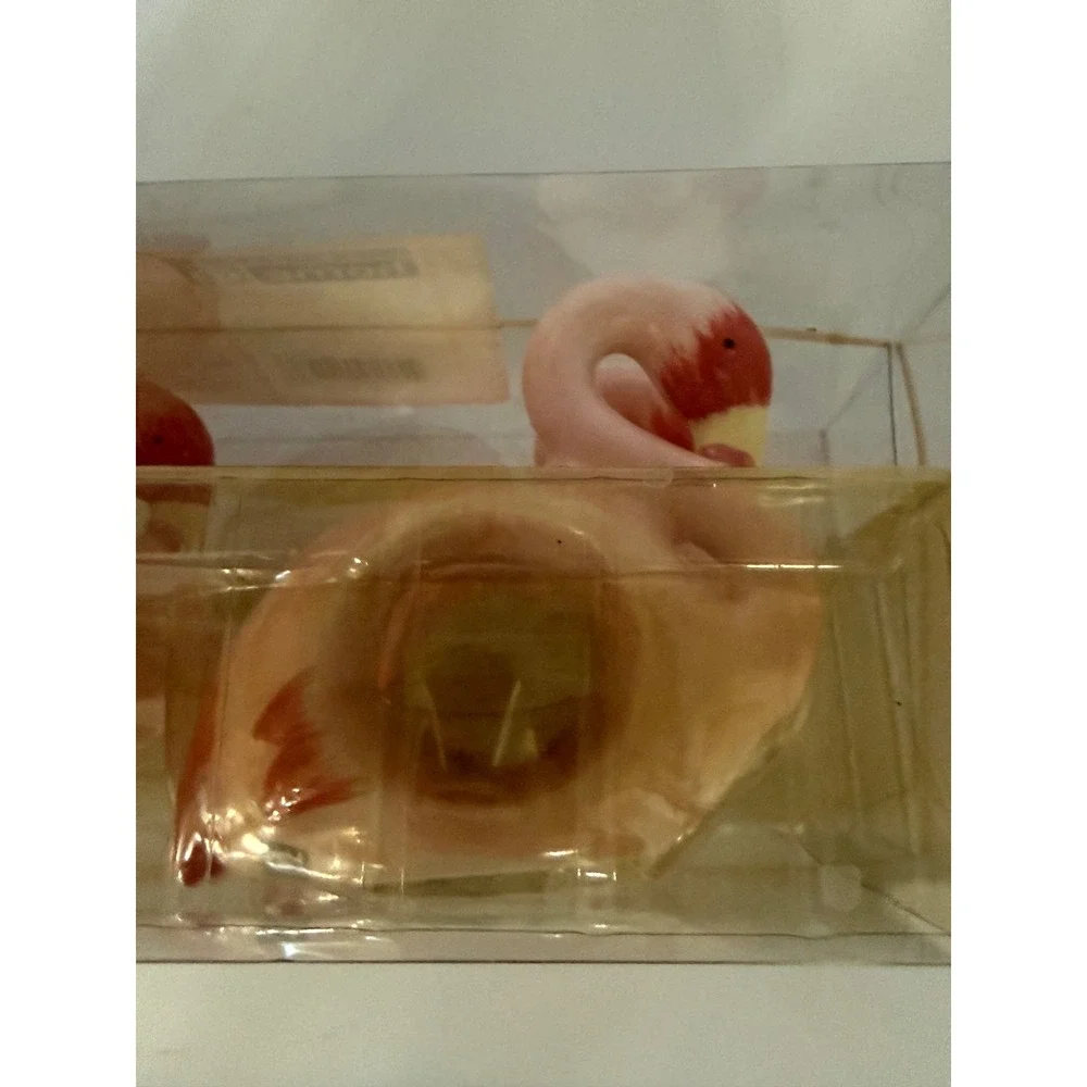 Vtg 2005 Target Home Flamingo Beach Ceramic Napkin Rings Set of 4 Pink New
